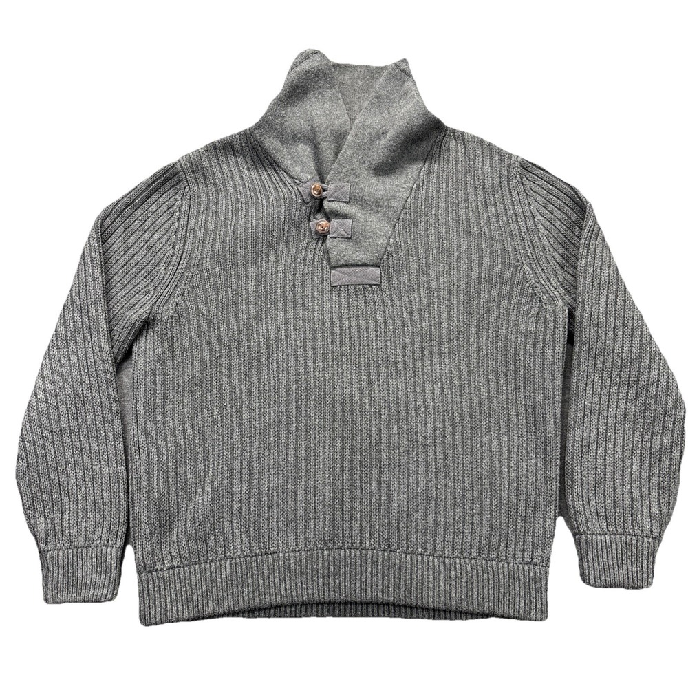 Duluth Trading Sweater Mens L Heavyweight Knit Wool Blend Henley‎ Shawl Collar